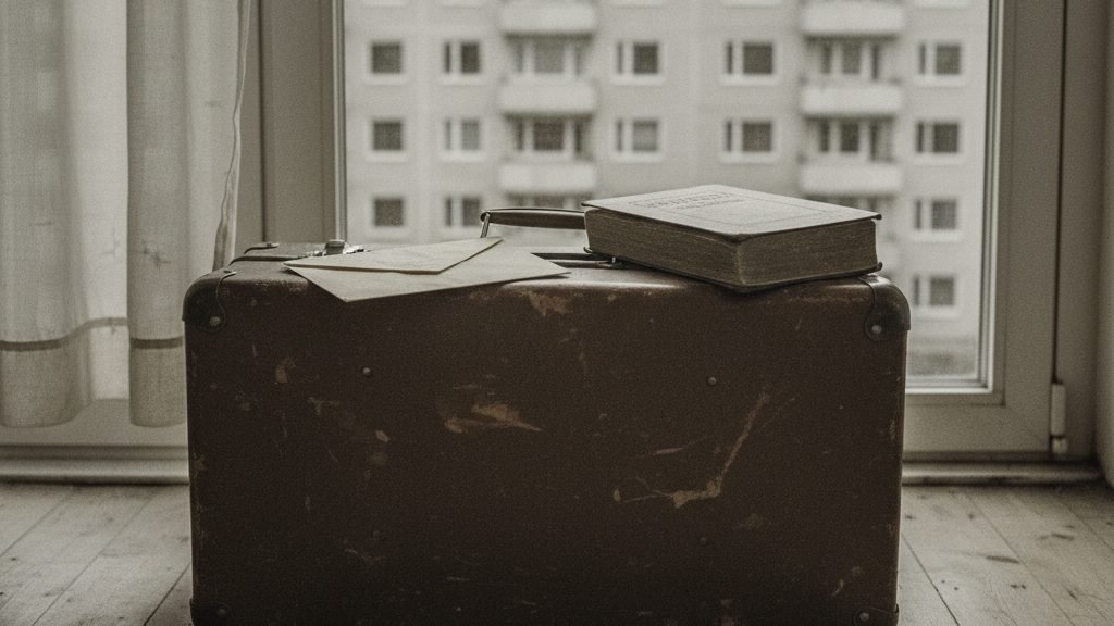 Koffer am Bahnsteig — Ausreise