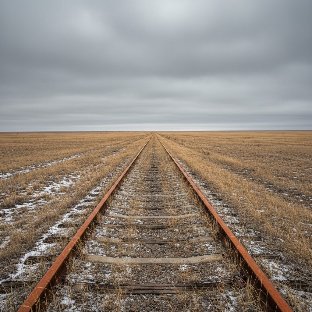 Gleise in die Unendlichkeit — Kasachische Steppe