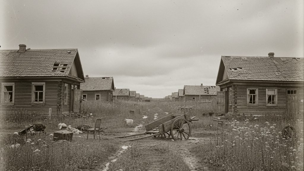 Zerstörtes Dorf während des Ersten Weltkriegs