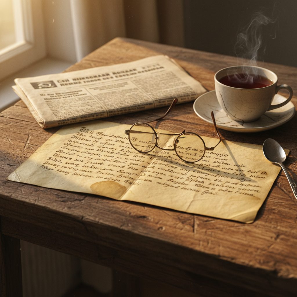 Deutscher Brief neben russischer Zeitung